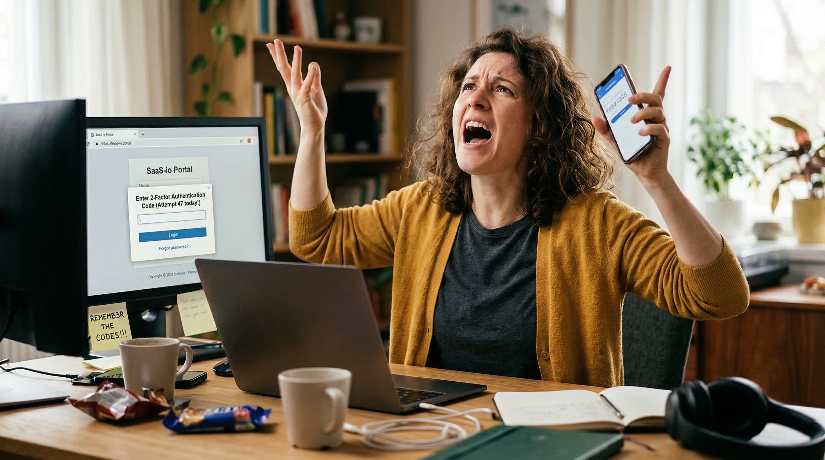 Person frustrated with 2FA on phone